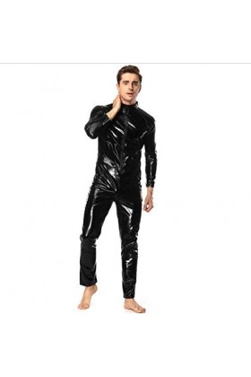 Combinaison Homme Femme en Cuir Verni, Combinaison Homme Wetlook Combinaison Pantalon Long Noir, Corps Entier Hommes Sexy Com