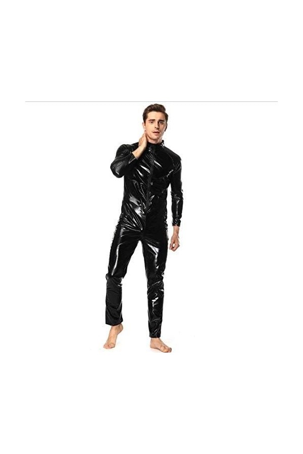Combinaison Homme Femme en Cuir Verni, Combinaison Homme Wetlook Combinaison Pantalon Long Noir, Corps Entier Hommes Sexy Com