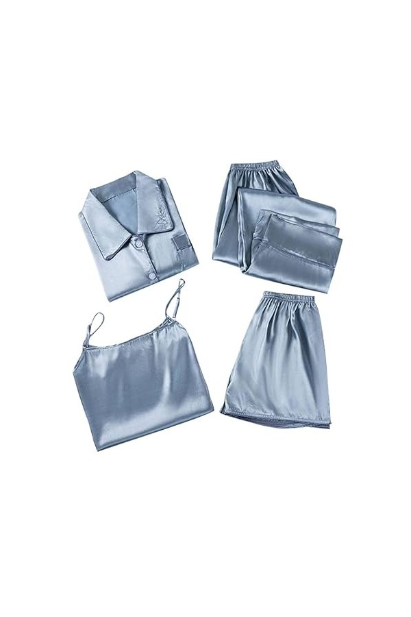 Pyjama quatre pièces ensemble pyjama femme couleur unie col en V chemises de nuit jupe robe ensemble chemise de nuit pour fem