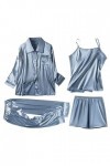 Pyjama quatre pièces ensemble pyjama femme couleur unie col en V chemises de nuit jupe robe ensemble chemise de nuit pour fem