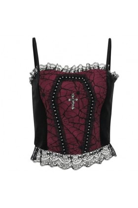 CHOUBAGUAI Ceinture à bretelles sexy en toile daraignée avec coutures en dentelle, style foncé européen et américain, imprim