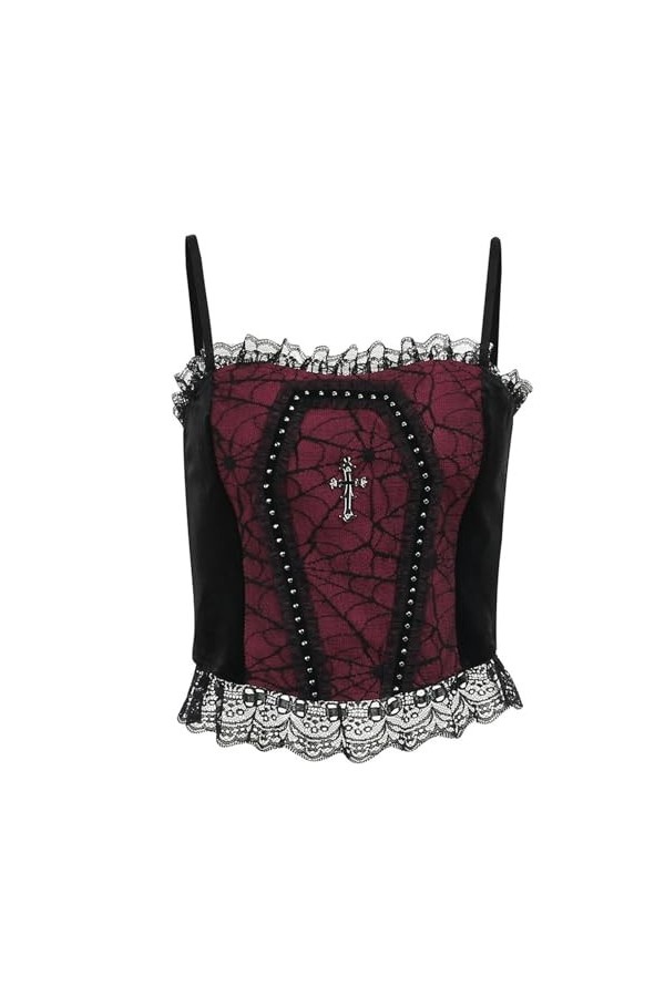 CHOUBAGUAI Ceinture à bretelles sexy en toile daraignée avec coutures en dentelle, style foncé européen et américain, imprim