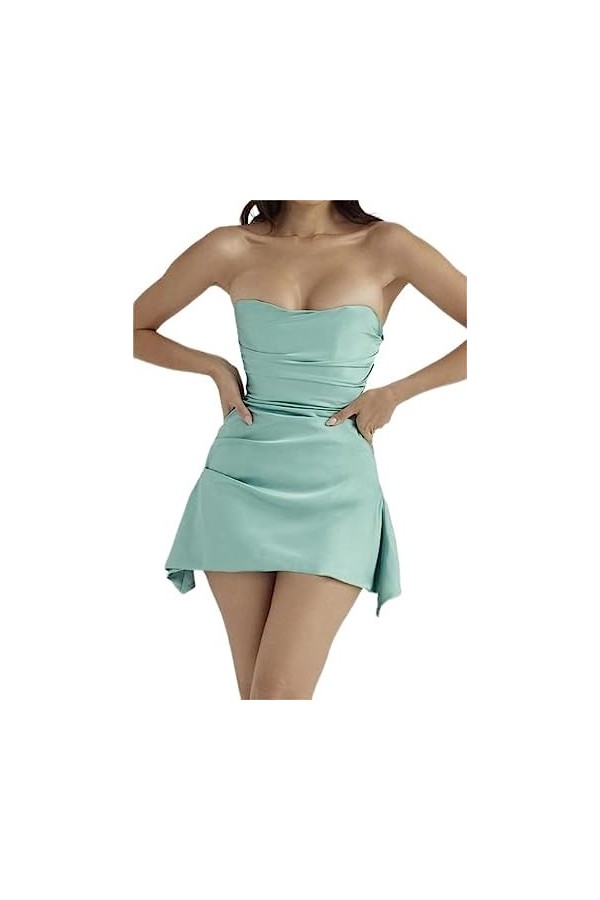 Nouvelle Mode Femme Robe Courte Couleur Unie sans Manches sans Bretelles Coupe Basse Moulante Sexy Tenue Dété Respectueux De