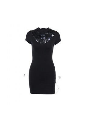 SHANHE Gothique Toile daraignée Femme Mini Robes Grunge esthétique Punk évider vêtements de fête Sexy Mince été Alt vêtement