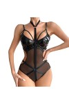 AYJMA Body Sexy pour Femmes Évider Chaud Transparent Licou Cou Maille Cuir Lingerie Costumes Exotiques,Noir,M