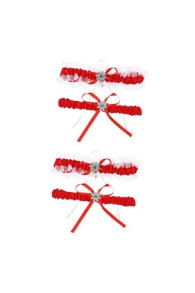 Abaodam Accessoires De Mariée 2 Ensembles Jarretière en Dentelle De Mariée Porte-Jarretelles Rouge Mariée Bracelet De Perles