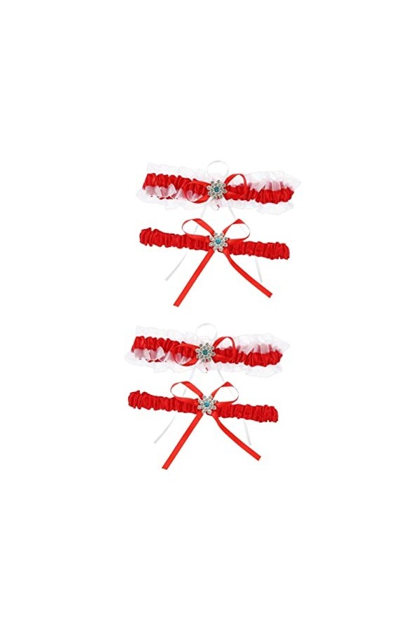 Abaodam Accessoires De Mariée 2 Ensembles Jarretière en Dentelle De Mariée Porte-Jarretelles Rouge Mariée Bracelet De Perles