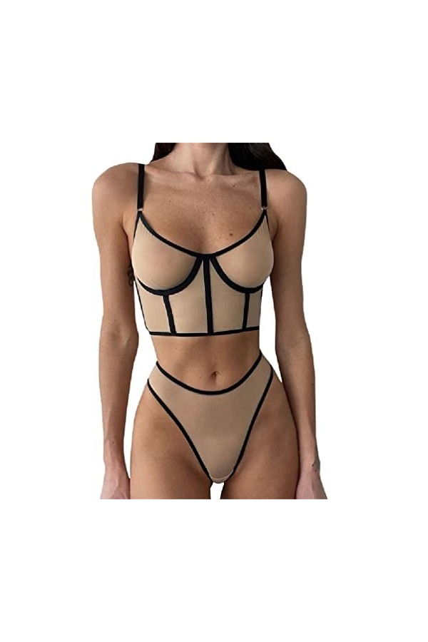 Sexy Lingeries sous-vêtements Neon Intimate Underwired Fish Boned Longline Bras and Panty Set 2 Piece Sheer Mesh Outfit Sexy 