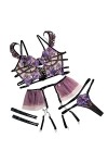 GilRu Lingerie sexy en maille pour femme - String sexy et moelleux - Sous-vêtements - Jeu de rôle - Lingerie sexy, lilas, M