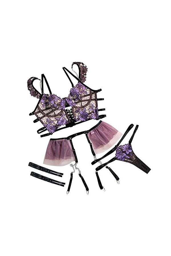 GilRu Lingerie sexy en maille pour femme - String sexy et moelleux - Sous-vêtements - Jeu de rôle - Lingerie sexy, lilas, M