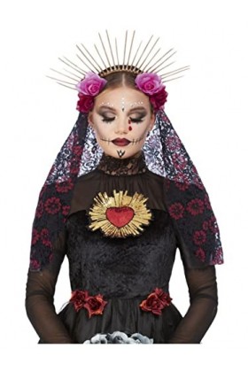 Smiffys Deluxe Day of the Dead Headband Serre-tête de luxe Jour des morts Sunburst, Filles, 29228, Noir, Taille unique