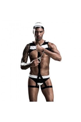Lingerie Costume Dhalloween pour Hommes Tenues de Jeu Rôle de Prisonnier avec Bandage T-Back Sangle de Jambe String Ensemble