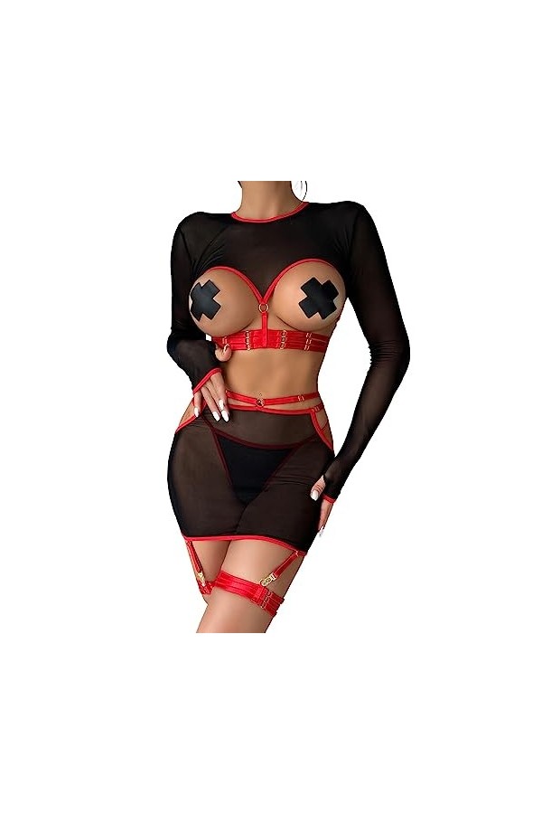 Hasagimol Body Femme Sexy Cuir Vernie Bodysuit Jumpsuit, Lingerie Femme Nuisette Lingerie Lingerie Sexy Femme Coquine Hot Ouv