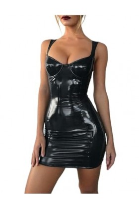 CABULE Sexy discothèque Disco célébrité déesse Jeune Femme brillamment enveloppé Poitrine jarretelle Taille Minceur PU Cuir j