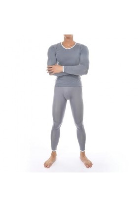 sous-vêtements Thermiques Sexy pour Hommes, vêtements de Nuit en Soie glacée, Ensemble serré à Manches Longues, Maillot de Co