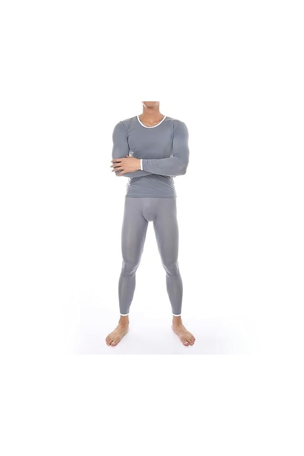 sous-vêtements Thermiques Sexy pour Hommes, vêtements de Nuit en Soie glacée, Ensemble serré à Manches Longues, Maillot de Co