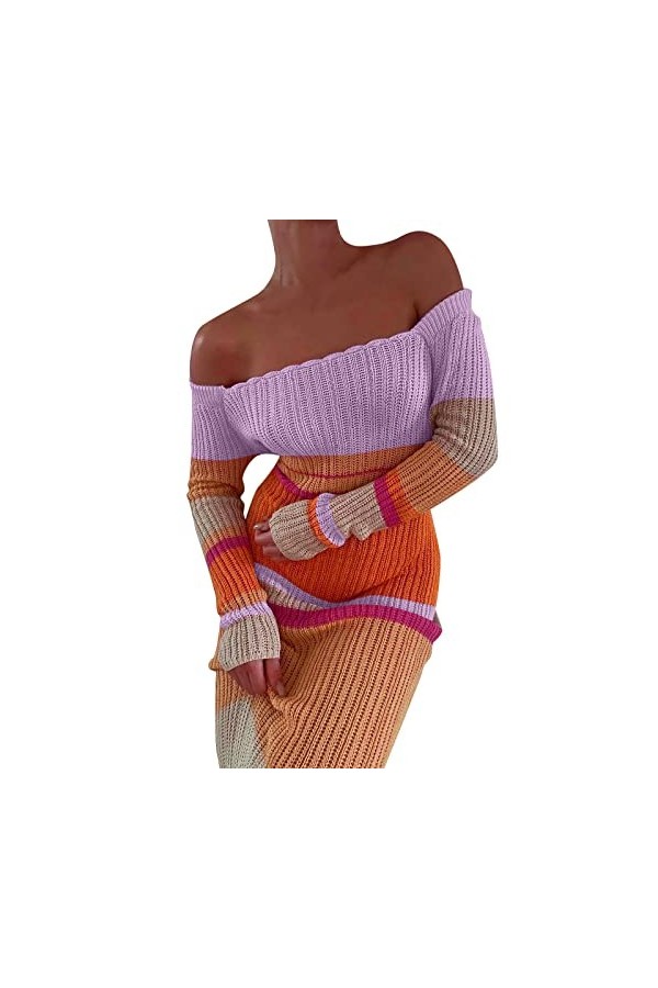 Robes Grandes Tailles pour Femmes Rondes Color Cutout Sexy Knit Dress Mini Robe pour Femmes Club Sexy D, XXL 