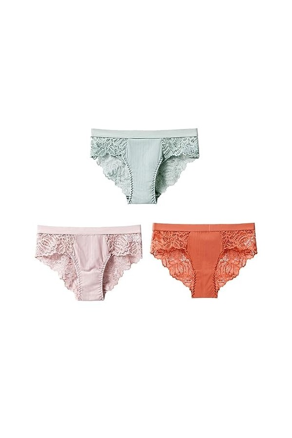 KATIAK Culotte Femme 3 Pcs Culotte Dentelle Culotte Femme Fleur Culotte-4.-Le XL