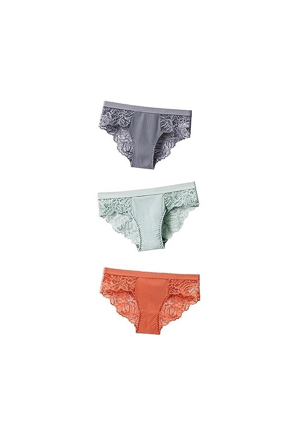 KATIAK Culotte Femme 3 Pcs Culotte Dentelle Culotte Femme Fleur Culotte-4.-Le XL
