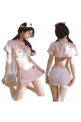 SHANHE Pink Hot Bed Tease Infirmière Uniforme Femmes Mignonnes Vêtements De Nuit Sexy Lingerie Dentelle Perspective Bandage L