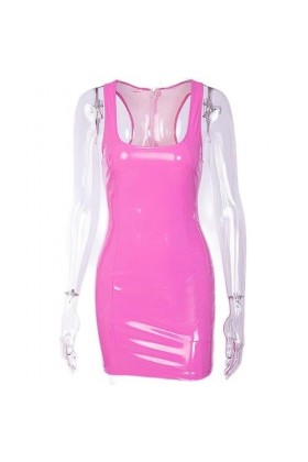 SHANHE Femmes Sexy pour Le Club pour La Fête Moulante Streetwear en Cuir PU Noir Mini Robe Été Automne Articles -PU Rose,L