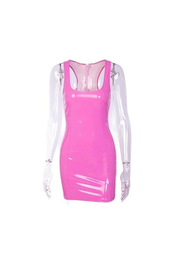 SHANHE Femmes Sexy pour Le Club pour La Fête Moulante Streetwear en Cuir PU Noir Mini Robe Été Automne Articles -PU Rose,L