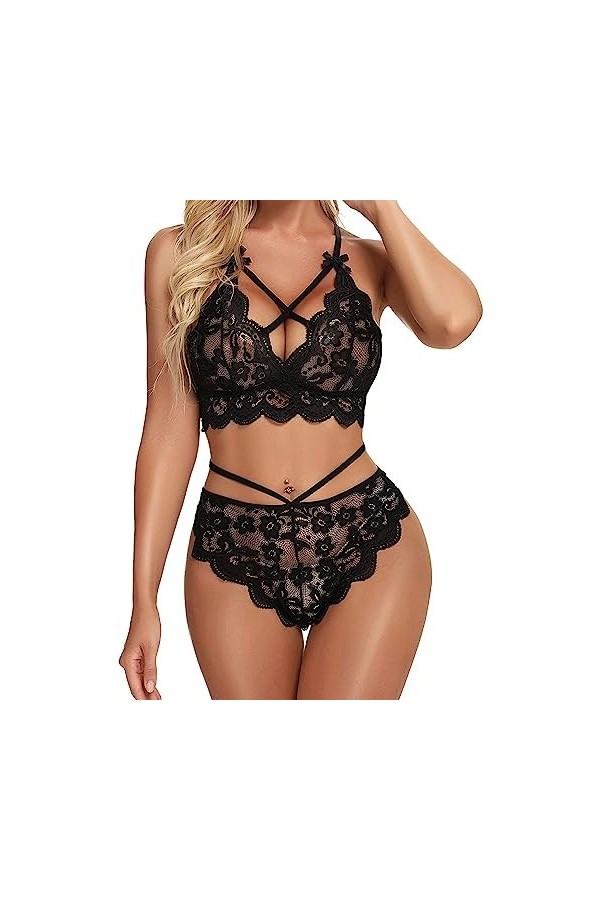ZTIANEF Bas basLingerie érotique Sexy Dentelle Femme spliterie, Rouge, L