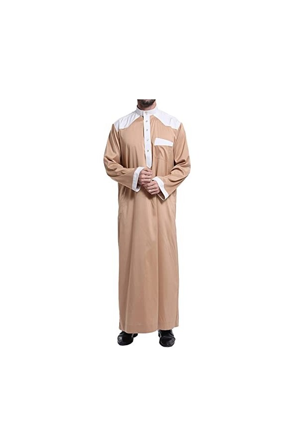 Mymyguoe Robe musulmane pour homme - Robe islamique avec poche poitrine - Robe musulmane - Longue robe dhiver - Robe de priè