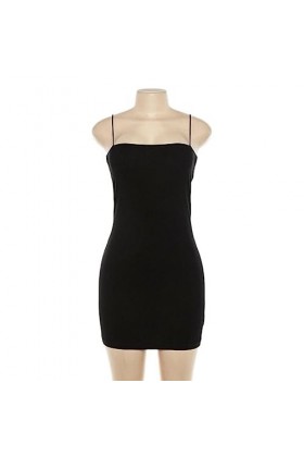 CHOUBAGUAI Sexy Robe Spaghetti Strap Maxi Robe Femme Mince sans Manches Halter Stretch Mini Robe 2021 Été Blanc Noir Femmes V