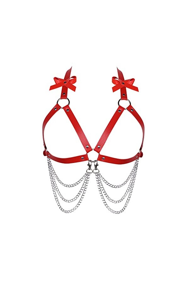 Femmes Body Strap Cuir Soutien - Gorge élégant Soutien - Gorge évidé Punk Gothique orgie Halloween Party Dance Costume 1 Rou