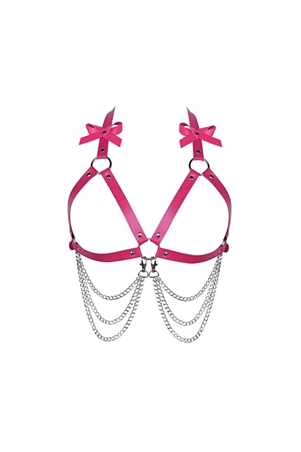 Femmes Body Strap Cuir Soutien - Gorge élégant Soutien - Gorge évidé Punk Gothique orgie Halloween Party Dance Costume 1 Rou