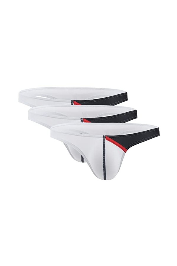 Lot de 4 Homme String Slip Tangas sous-vêtement Élastique Lingerie G-String Bikini Respirant Briefs Thong T-Back M