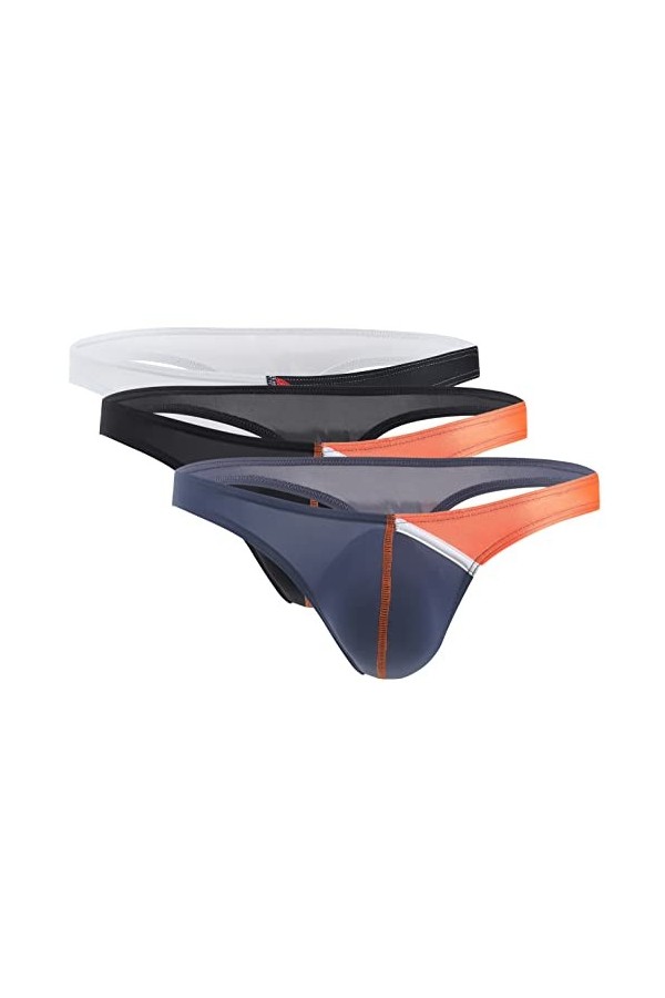Lot de 4 Homme String Slip Tangas sous-vêtement Élastique Lingerie G-String Bikini Respirant Briefs Thong T-Back M