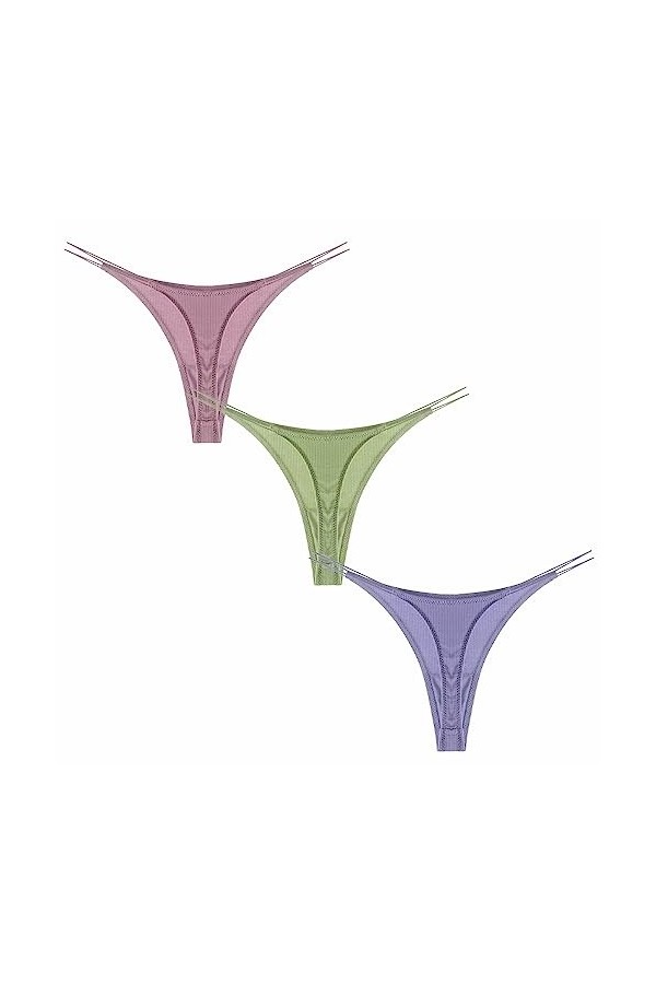 AIEOE Lot de 3 Strings Femme en Coton Sexy Thong Taille Basse sans Couture M