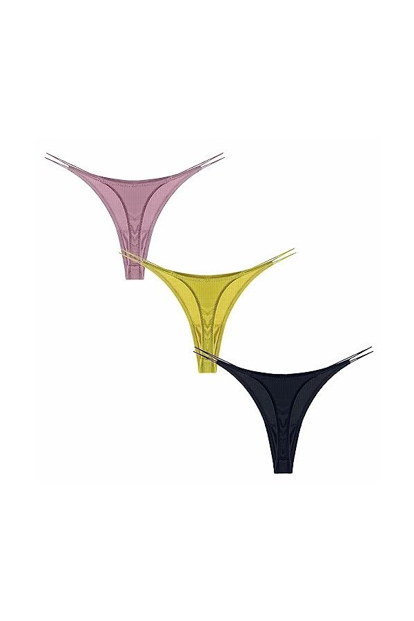 AIEOE Lot de 3 Strings Femme en Coton Sexy Thong Taille Basse sans Couture M