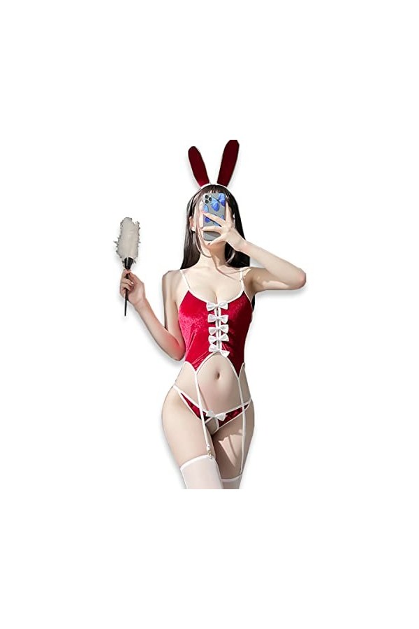 SNOMYRS Ensemble de lingerie sexy pour déguisement de lapin Playboy - Taille unique - Rouge