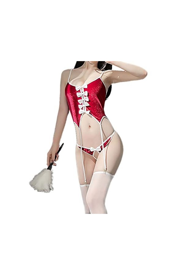 SNOMYRS Ensemble de lingerie sexy pour déguisement de lapin Playboy - Taille unique - Rouge