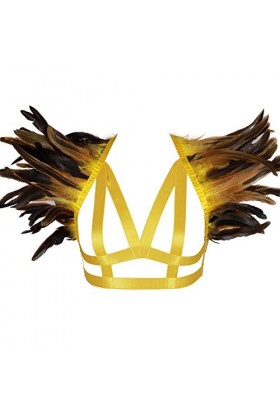 Harnais de Corps Femme Plume Soutien-Gorge Cage à Lingerie Sangle Taille Ajustable Festival Rave Gothique Punk Ceinture Haut 