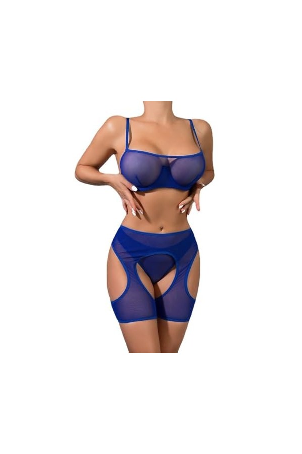 InfirmièreSexy Maille Fermoir Sex Set de 4, Bleu, L
