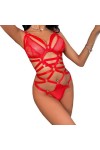 ZTIANEF LentrejambeSexy Bretelles Maille Transparente ajourée Combinaison érotique, Rouge, M