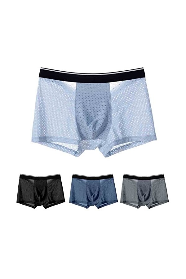 NAZARR Big Men Ice Silk Underwear Mesh Sexy Respirant Un Short Boxeur Transparent Semi Les mémoires Masculins Skinny Stretch 