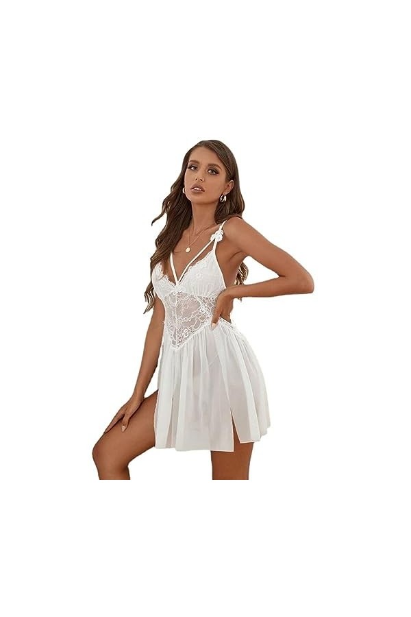 ZTIANEF Front ouvertSlip Dress Sexy Lingerie érotique Pyjama, Blanc, S