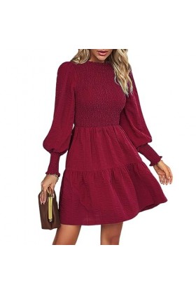 Fehploh Robes pour Femmes 2023 Printemps Eté Mini Robe Lanterne Manches Col Rond Une Ligne Mini Robe Décontractée Mini Robe