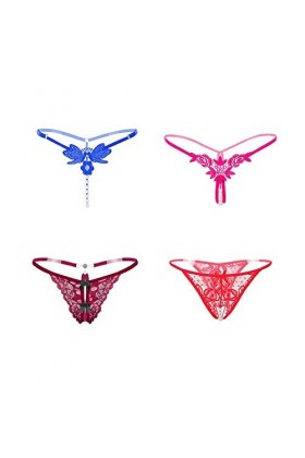 Nightease Lot de 4 Tangas à Perle Lacets pour Femmes en Dentelle Assorties G-String Culottes M, Style1 