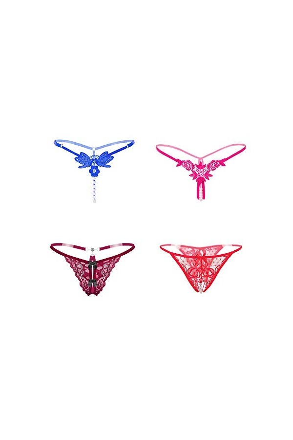 Nightease Lot de 4 Tangas à Perle Lacets pour Femmes en Dentelle Assorties G-String Culottes M, Style1 