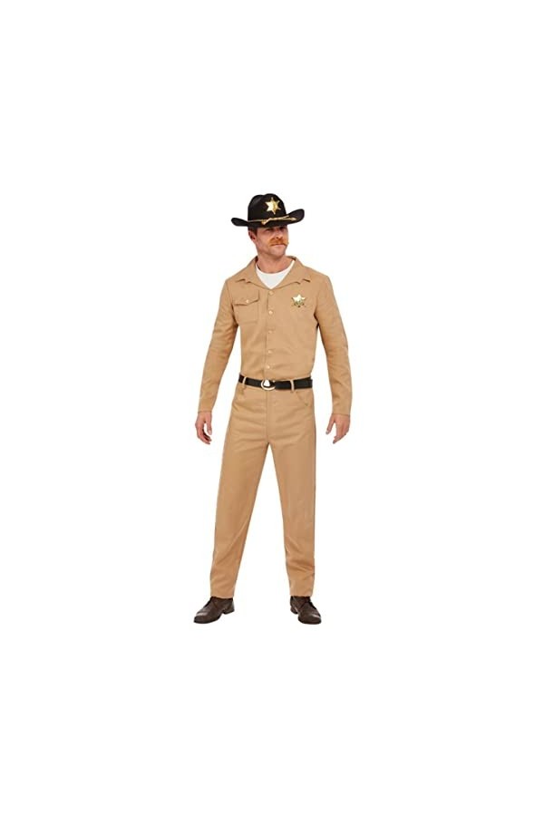 80s Sheriff Costume, Beige, Shirt, Trousers & Belt, L 