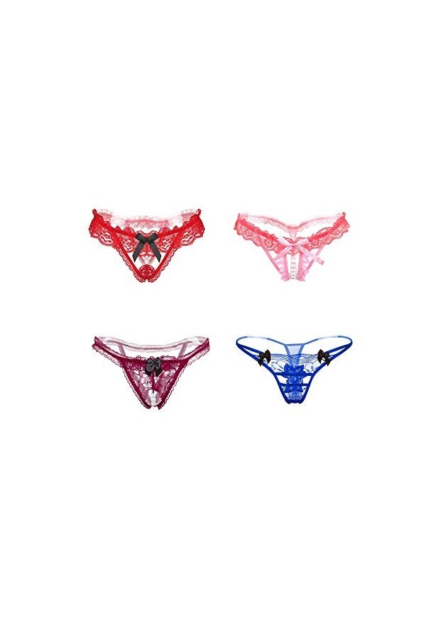 Nightease Lot de 4 Tangas à Perle Lacets pour Femmes en Dentelle Assorties G-String Culottes M, Style1 