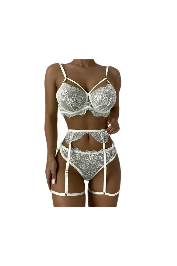 Ensemble de sous-vêtements sensuels pour femmes avec porte-jarretelles, A-BLACK, XL