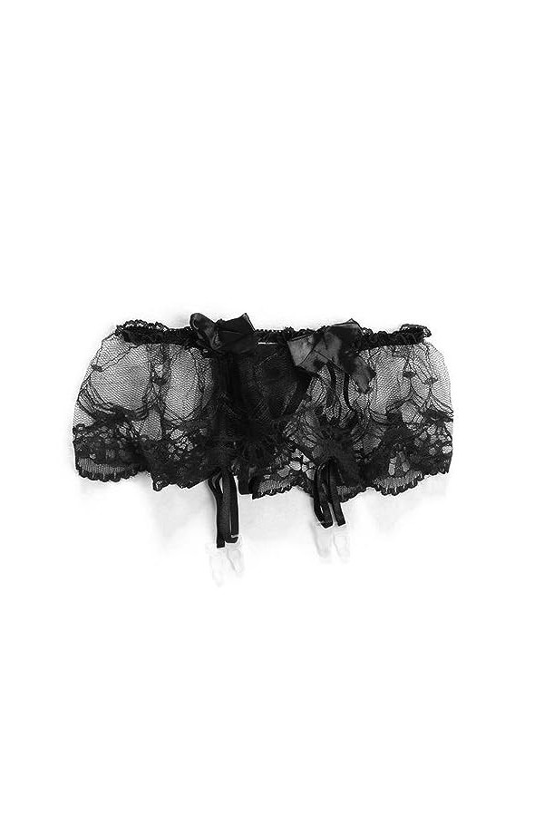 Nouveau Femmes Sexy Dentelle Solide Mince Sexy Jarretelles String Jarretière Bas Ensemble Lingerie Bowknot-2 Noir-Taille Uniq