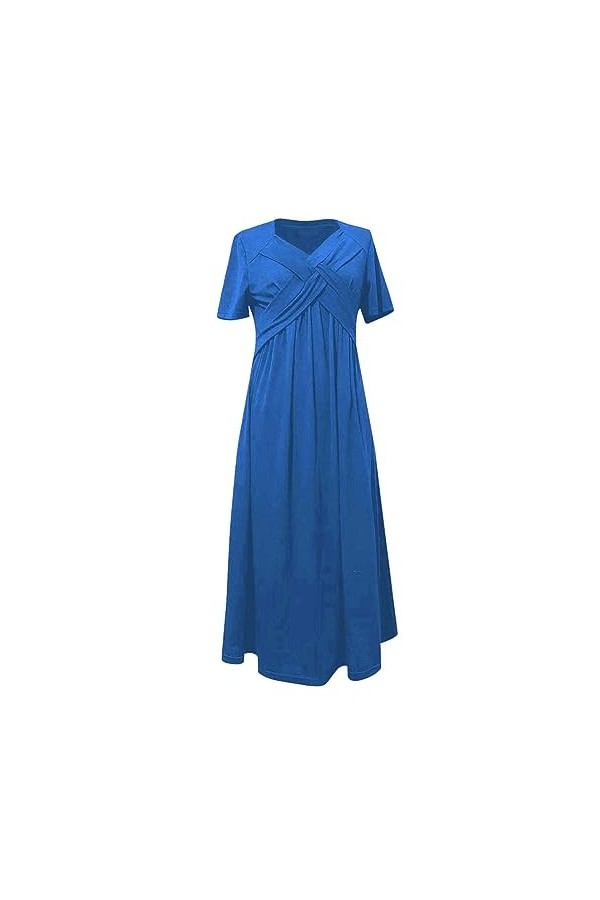 UOWEG Mesdames col en V Manches Courtes Robe de Couleur Unie Mode Robe Longue Ample Robe Pailleté Blue, S 